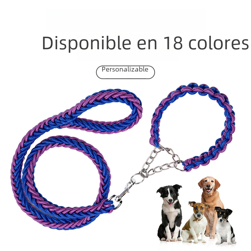 Cross-border Wholesale Woven Dog Collar Dog Chain Anti-impact Explosion P Chain Pet Traction Belt Eight Strand Nylon Traction Rope Dog Rope