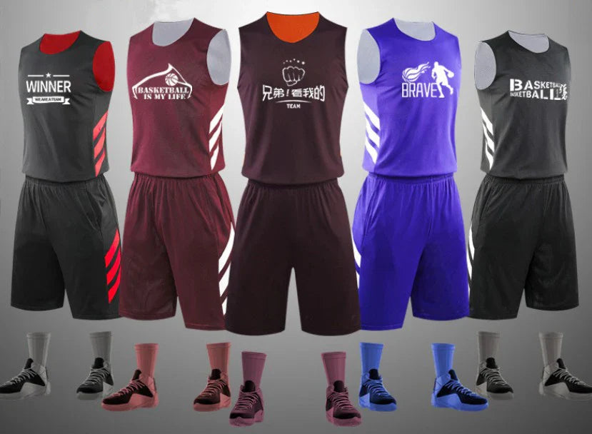 Men's Reversible Basketball Jersey Set Women's Reversible College Basketball Uniform Pocket Basketball Jersey and Pants Set
