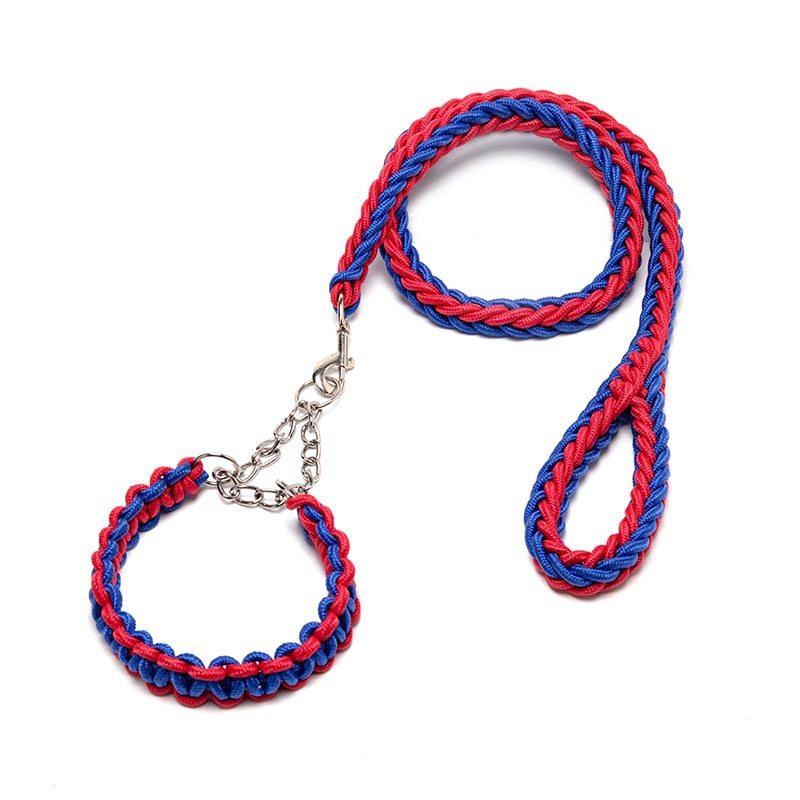 Cross-border Wholesale Woven Dog Collar Dog Chain Anti-impact Explosion P Chain Pet Traction Belt Eight Strand Nylon Traction Rope Dog Rope