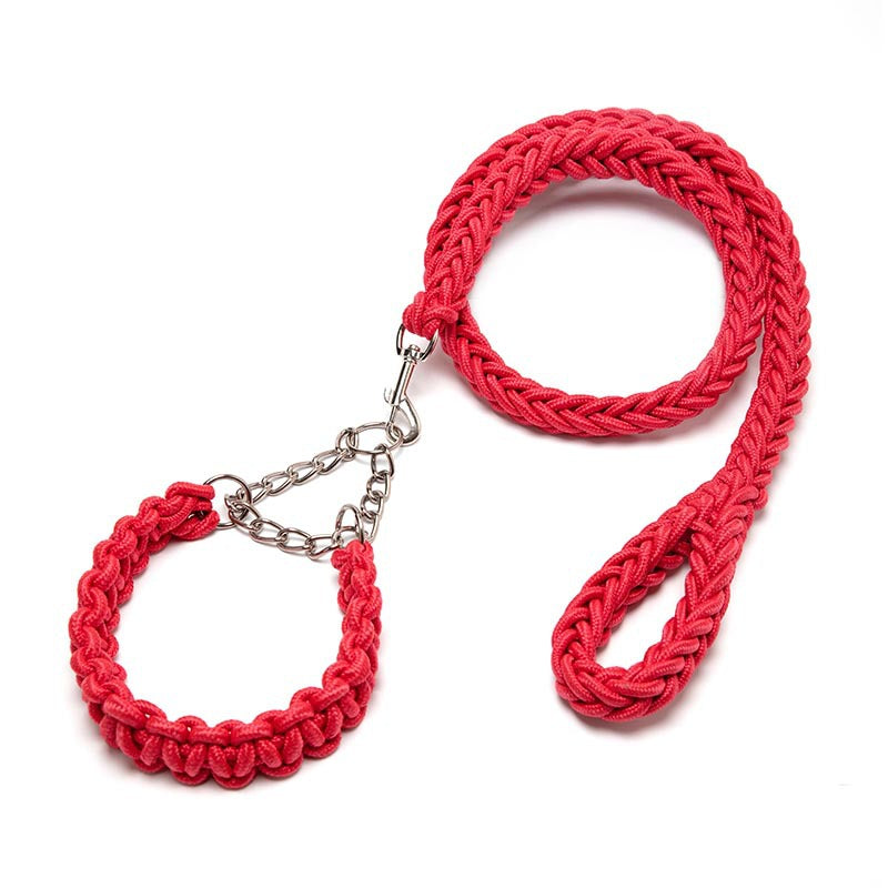 Cross-border Wholesale Woven Dog Collar Dog Chain Anti-impact Explosion P Chain Pet Traction Belt Eight Strand Nylon Traction Rope Dog Rope
