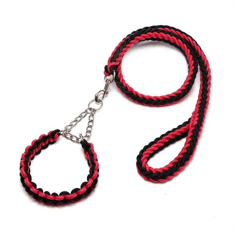 Cross-border Wholesale Woven Dog Collar Dog Chain Anti-impact Explosion P Chain Pet Traction Belt Eight Strand Nylon Traction Rope Dog Rope