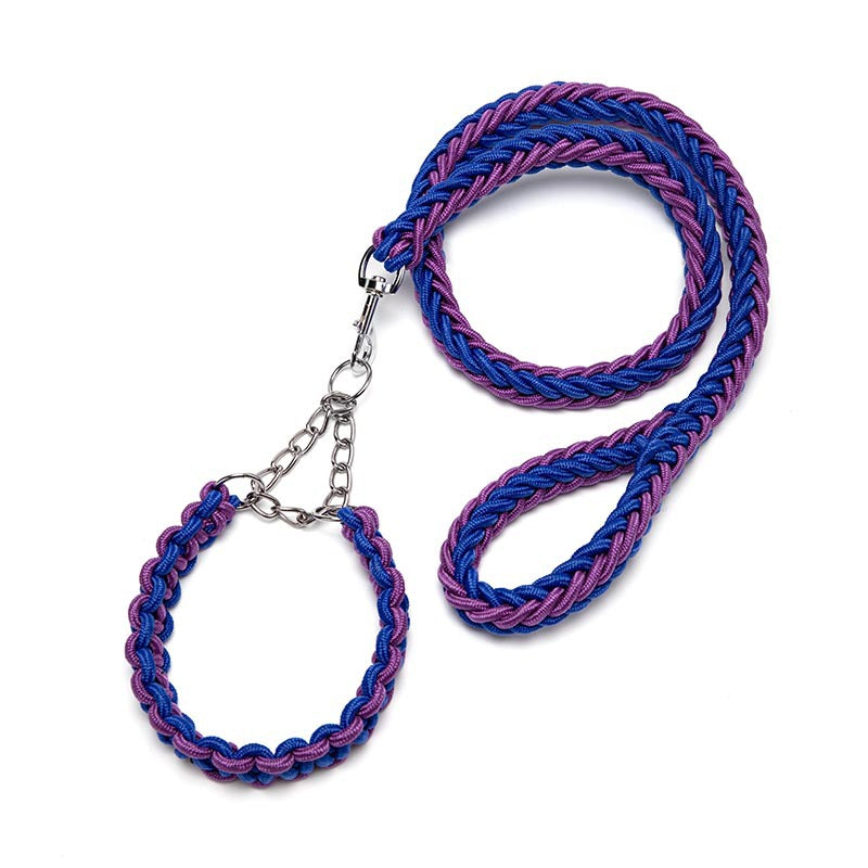 Cross-border Wholesale Woven Dog Collar Dog Chain Anti-impact Explosion P Chain Pet Traction Belt Eight Strand Nylon Traction Rope Dog Rope