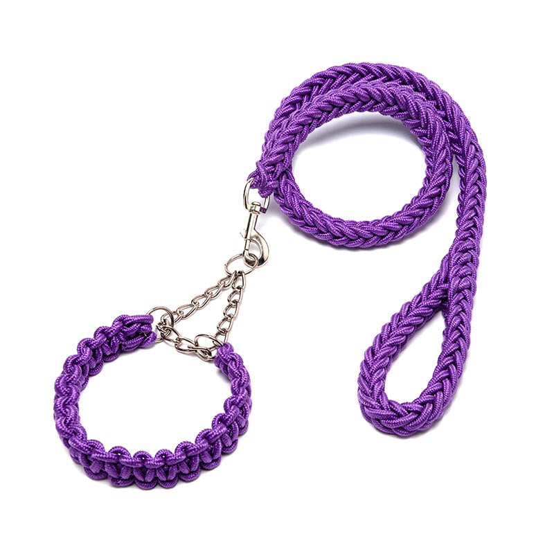 Cross-border Wholesale Woven Dog Collar Dog Chain Anti-impact Explosion P Chain Pet Traction Belt Eight Strand Nylon Traction Rope Dog Rope