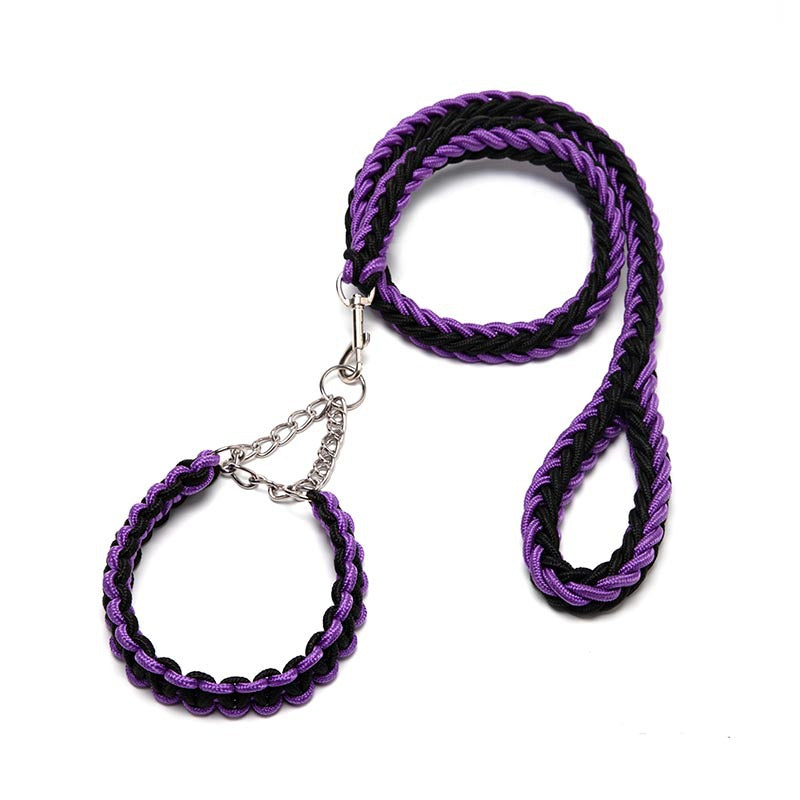 Cross-border Wholesale Woven Dog Collar Dog Chain Anti-impact Explosion P Chain Pet Traction Belt Eight Strand Nylon Traction Rope Dog Rope